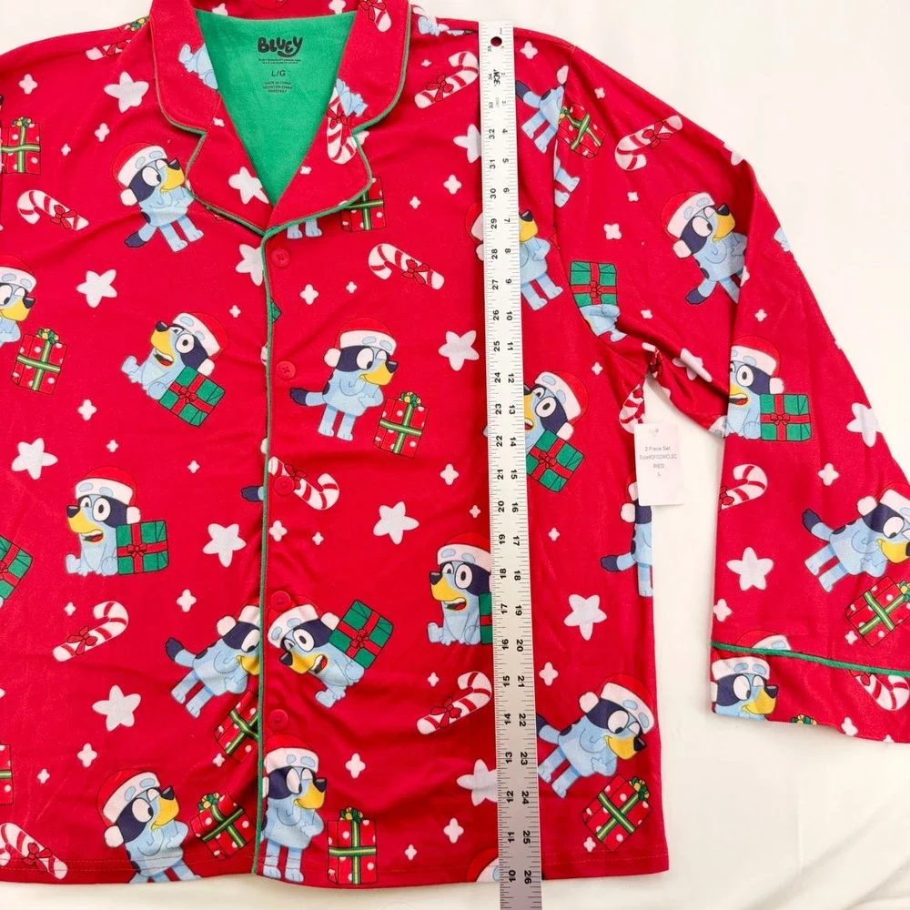 Bluey Women's L Christmas Pajama Set Red Santa Holiday 2 Piece PJs